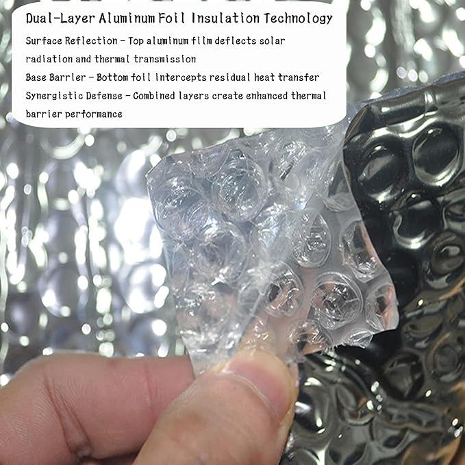 5mm Double-Sided Aluminum Foil Bubble Insulation - Self-Adhesive, Flame Retardant, Thermal Moisture Barrier, Waterproof, for Pipes, Roof, Walls(Size:30㎡,Color:Fixed Width 1m)