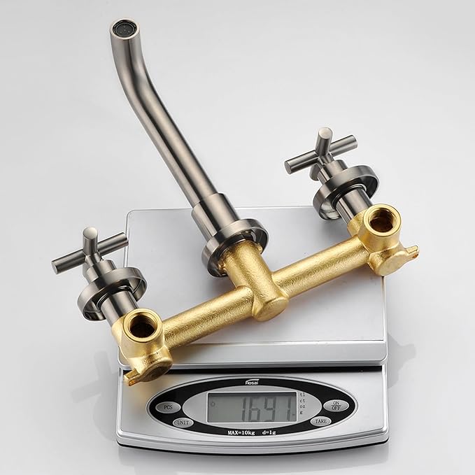 sumerain Wall Mount Bathroom Faucet Nickel,Cross Handles and Rough-in Valve Included