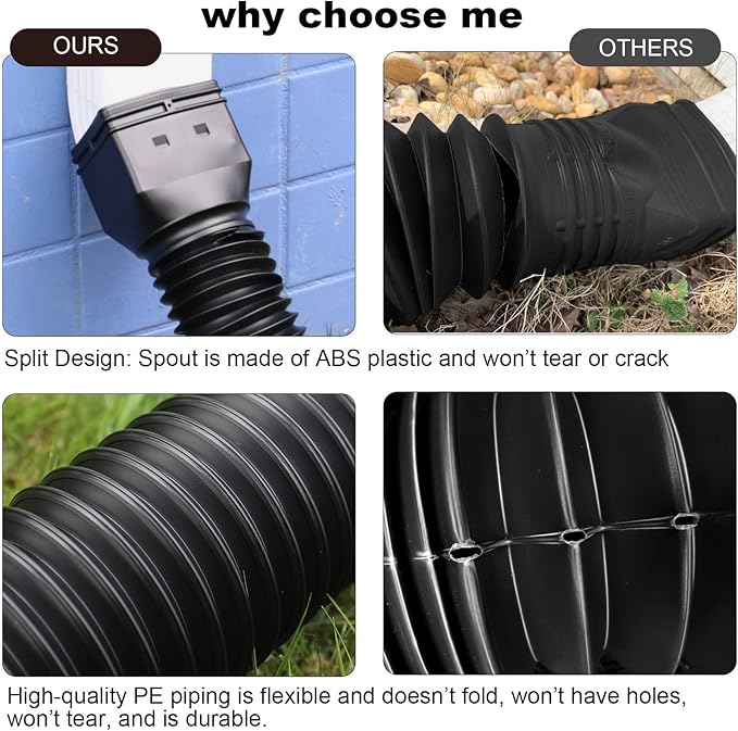 Rain Gutter Downspout Extensions, Flexible Downspout Extender for Rain Water Drainage, Down Spout Drain Extension Extendable from 21 to 68 Inches(3 Pack, Black)