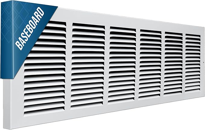 Fits 30x8 Duct Opening | Steel Baseboard Return Air Grille by Handua | Vent Cover Grill | 7/8" Margin Turnback [Depth] to Fit Baseboard | White | Outer Dimensions: 31.75"W X 9.75 "H