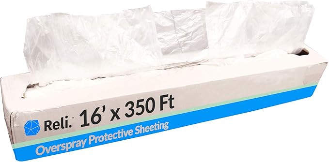 Reli. Plastic Sheeting, White | 16' x 350 Feet | Overspray Plastic Sheeting - Translucent | Masking Film, Protective Painter's Coverage Roll for Automotive/Auto Body, Painting