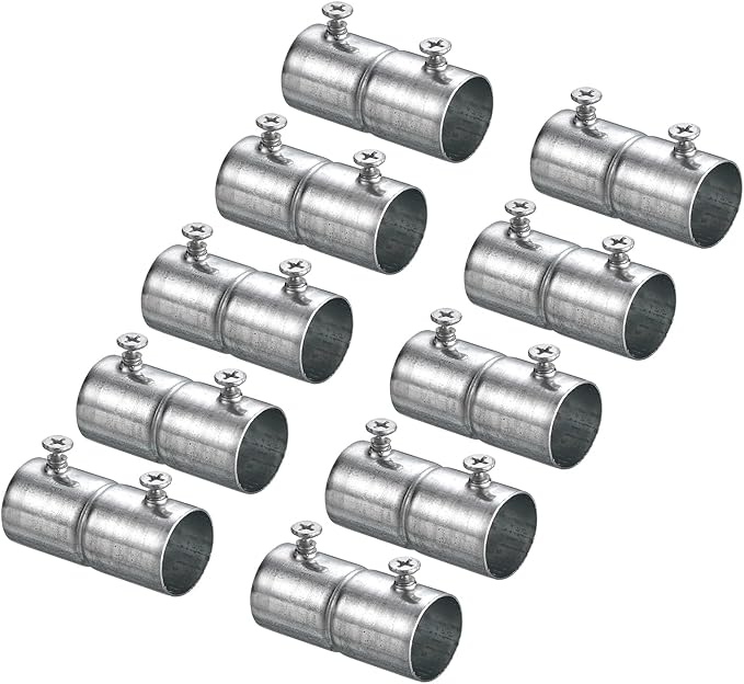 uxcell EMT Coupling, 20mm(13/16 inch) EMT Set Screw Coupling Conduit Fittings 47mm Length Electrical Conduit Pipe Connector 0.5mm Wall Thick, 10 Pack