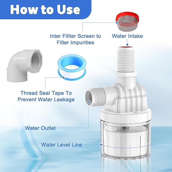 2 Pack 3/4" Water Float Valve Inside Type, 3/4 Inch Top Inlet Automatic Water Level Control Valve Uesd for Water Tank, Swimming Pools, Livestock Tanks, Aquaculture, Aquariums