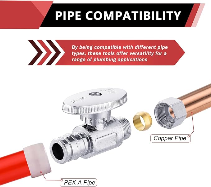 (Pack of 4) EFIELD Pex-a 1/4 Turn Straight Stop Valve 3/8" OD Compression x 1/2" Expansion (F1960) Chrome Plated Brass,(VALVE098-4PCS)