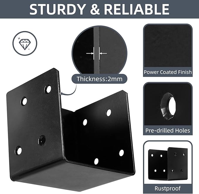 4 Pcs Deck Railing Brackets Connectors for 4"x4", 4"x6" Railing Wood Post, Heavy Duty Mounting Joist Hanger Brackets with Screws, Black