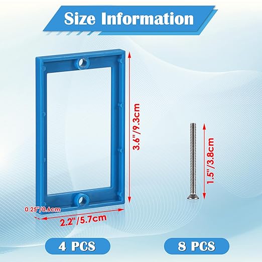 OwnMy 4PCS 1/4" Electrical Outlet Box Extenders, 1 Gang Electric Box Extenders with 8 Screws, Single Gang Receptacle Outlet Extenders for Electrical Box and Power Socket Switch, Blue