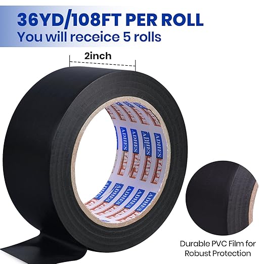 ADHES Corrosion Protection Pipe Tape, PVC Weatherproof Wrap Duct Tape for Drain Pipe, Metal & Electrical Piping, Outdoor, Underground Pipe, 2 Inch X 36 Yds, Black，5Rolls