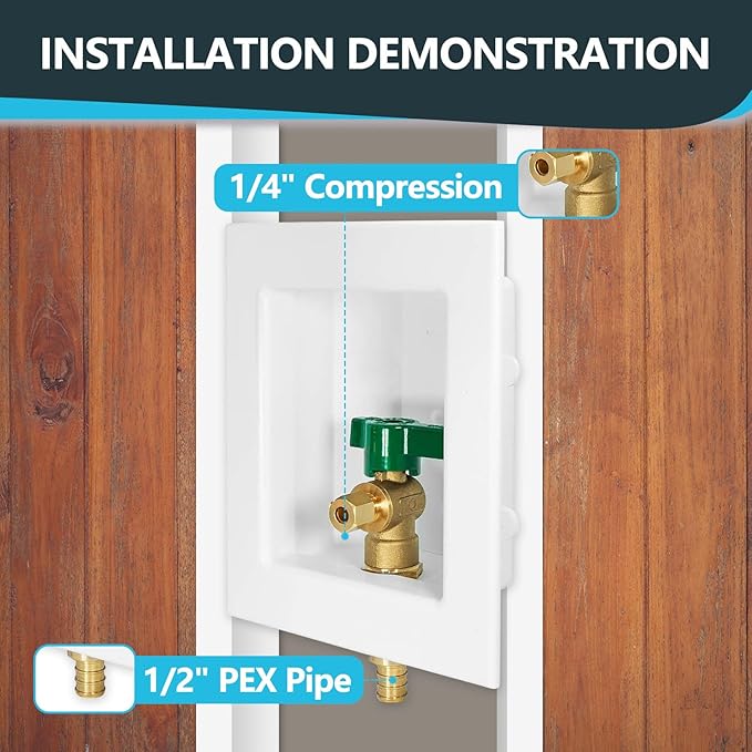 50-Pack Seelink Pre-Assembled Ice Maker Outlet Box, 1/2" PEX Crimp Inlet x 1/4" OD Compression Outlet, with Installed 1/4-Turn Ball Valve