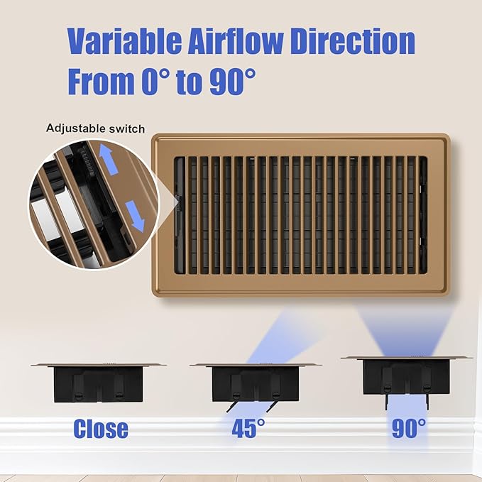 Floor Register Fits 6x12 and 12x6 Duct Opening - Heavy Duty Walkable Floor Vent Covers 4 Pack - High Airflow Adjustable HVAC Air Vent - Steel Rust-Proof Finish Vent Covers for Home & Office - Brown