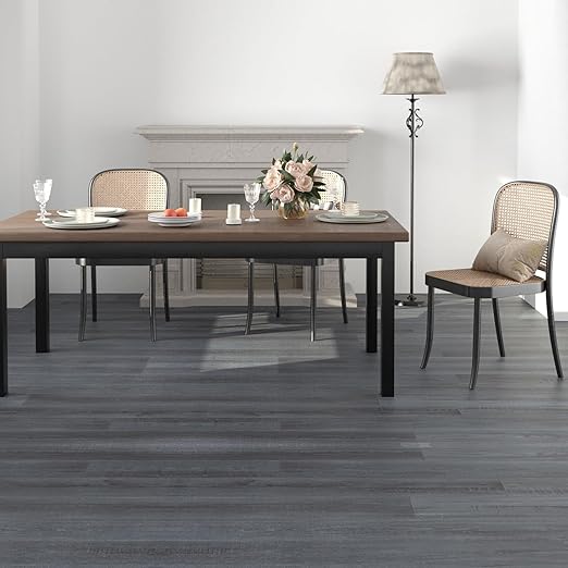 Freshtour Vinyl Flooring Roll, Versatile Removable PET Leather-Like Floor Covering, Waterproof & Durable, Easy Tape Installation, Cost-Effective for Any Room, Dark Grey Oak/ 107 Sq.ft (39.3" x 393.7")