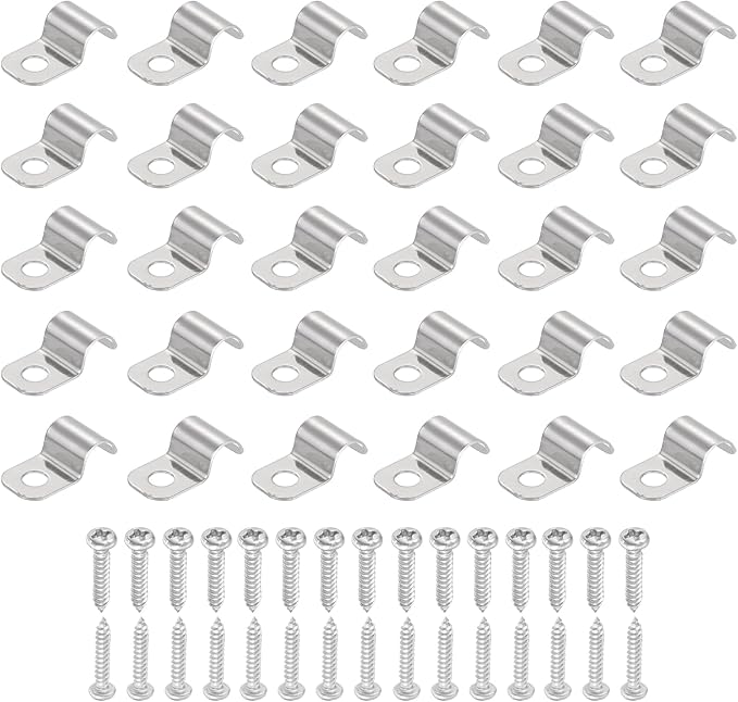 uxcell 30Pcs 6mm(1/4") One Hole Rigid Pipe Strap, 304 Stainless Steel Conduit Clamp Thicken U Bracket Heavy Duty Pipe Clamp with Self-Tapping Screws for Fixing Tube Cable, Silver