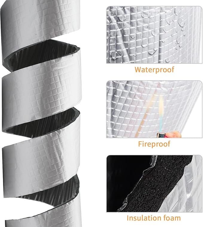 DOBTIM Foam Foil Pipe Insulation Wrap, Reflective Foil Insulation Tape Self Adhesive with High Resilience for Pipe Insulation Wrap 16 Ft Long x 4 Inch Wide x 3/8 Inch Thick