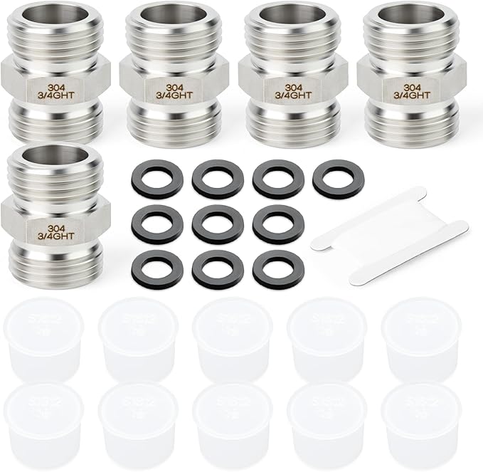 TAISHER 5PCS 304 Stainless Steel Garden Hose Adapter, 3/4" GHT Male x 3/4" GHT Male Garden Hose Connector with Washers
