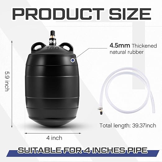 4 Inch Inflatable Pipe Plug Sewer Test Plug with 39.37 Inch Extension Hose Rubber Plumbing Test Balloon for Sewage Pipeline Inspection