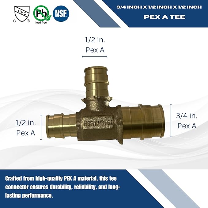 XFITTING Pex A 3/4 Inch x 1/2 Inch x 1/2 Inch Pex Tee, 201-1-5=10XX, 10 Pieces