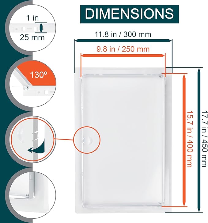10" x 16" White Metal Access Panel. Service Shaft Door Panel. Plumbing, Electricity, Heating, Alarm Wall Access Panel for Drywall. Bathroom Services Access Hole Cover.
