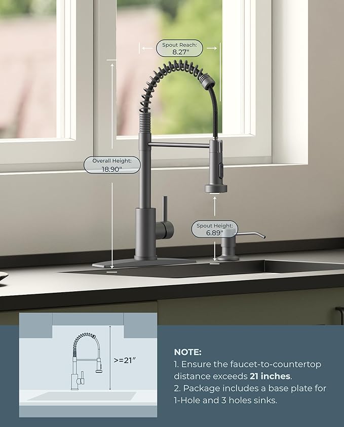 FORIOUS Kitchen Faucet with Pull Down Sprayer, Stainless Steel Commercial Single Handle Classic Spring Pull Out Sink Faucet for Pot Filler, Farmhouse Camper Bar Laundry Room, Grey