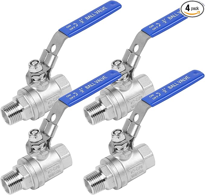 YADIAN 4 Pack Full Port Ball Valve 1/2 Inch - NPT Male x Female 304 Stainless Steel Heavy Duty Shut Off Valve with Locking Device for Water, Oil, and Gas, 1000WOG (1/2'' NPT, Pack of 4)