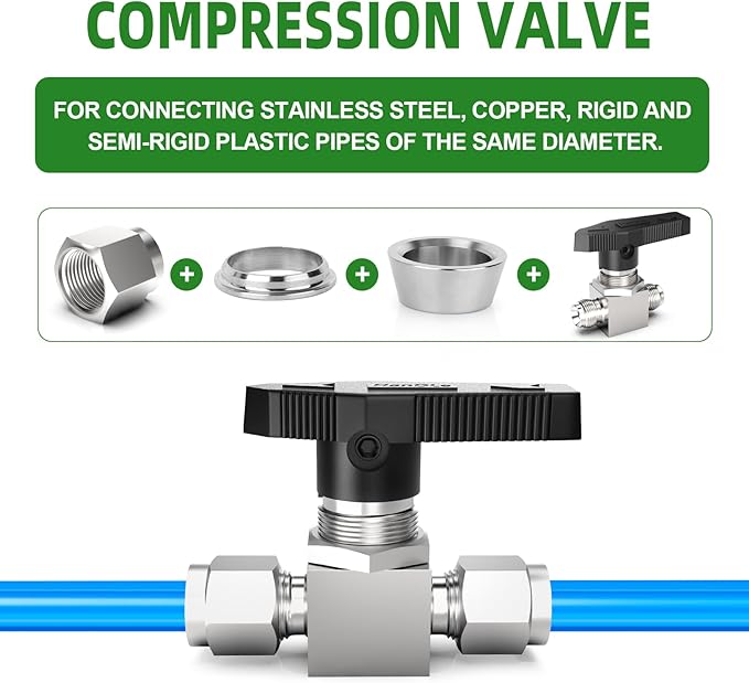 TAISHER 1PCS 304 Stainless Steel Compression Valve, 3/4" Tube OD x 3/4" Tube OD Straight Adapter
