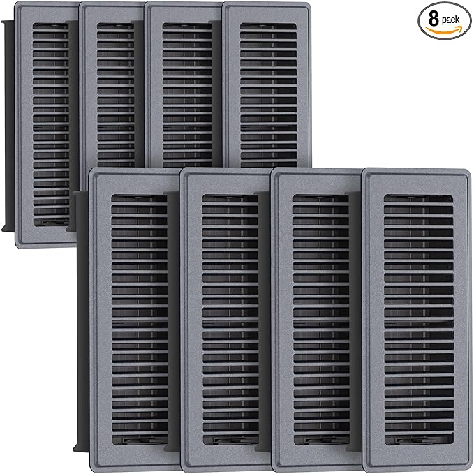 Floor Register 4 x 12, Heavy - Duty Steel Adjustable Airflow Floor Vents, Rust - Resistant with Silent Operation Vent Covers for Home Floor - 8 Pack Dark Gray