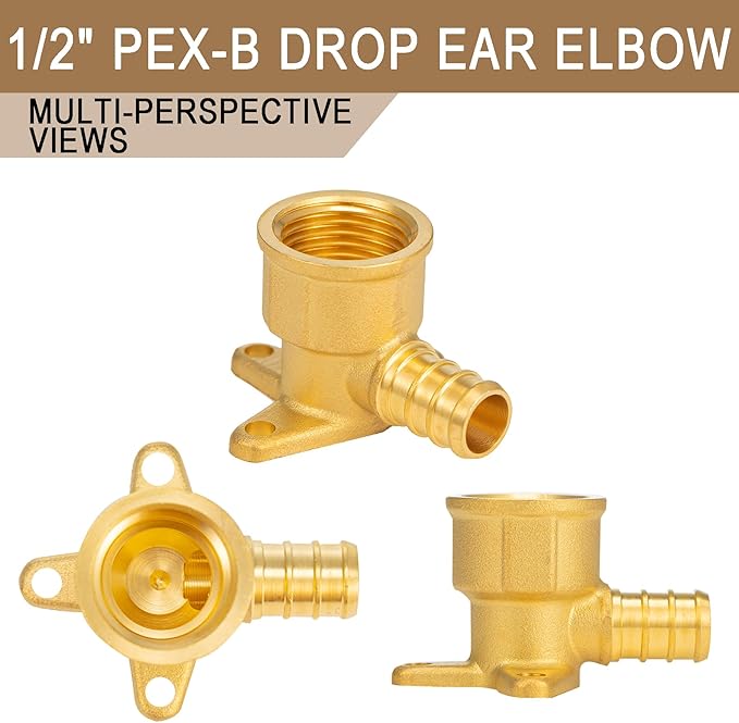 [10 Pieces] Lingmfg Pex Fittings 1/2 Inch Female Drop Ear Elbow 90 Degree, 1/2 Inch Female Thread x 1/2" Pex F1807 Crimp Brass