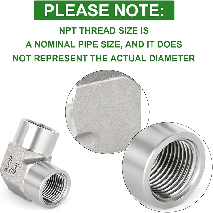 TAISHER 2PCS 316L Stainless Steel 90 Degree Barstock Street Elbow, 1/2" NPT Female to 1/2" NPT Female 316L Stainless Pipe Fitting