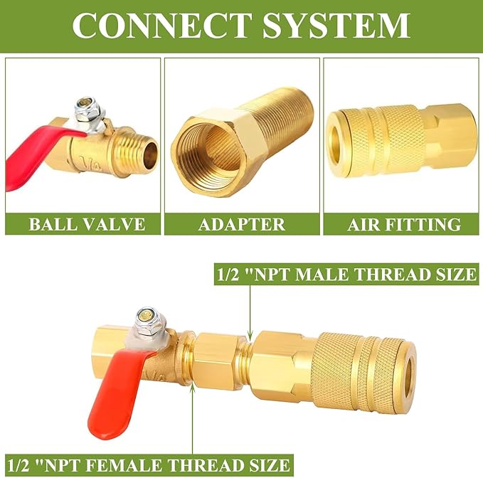 10 PCS Brass Pipe Fittings, 1/2" Female to 1/2" Male Pipe Longer Fitting Converter Adapter, 1/2 inch Brass Extension Pipe Nipple Connector(Length 1.96 Inch/50 mm)
