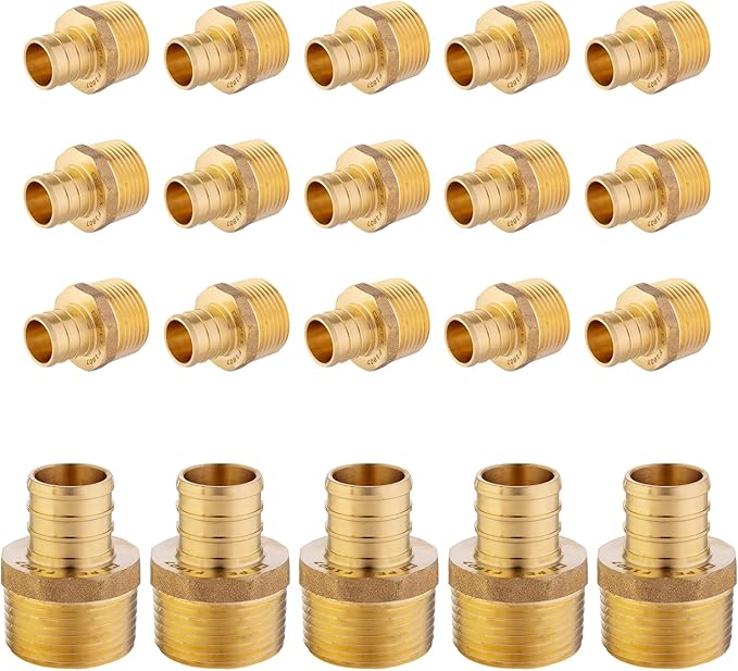 (20-Pack) PEX Fittings, Pex 1"x1" Male Threaded NPT Adapter, Brass Crimp Fittings, for PEX Tubing Pipe Plumbing, ASTM F1807(PEX1807278-20Pack)
