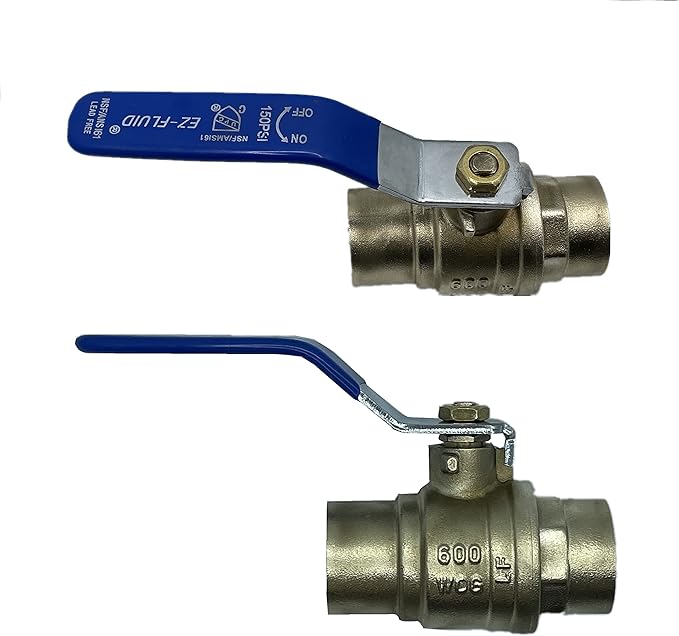 EZ-Fluid 1/2" Sweat Solder C X C Brass Full Port Water Stop Shut Off Ball Valve,Heavy Duty LF,For Copper Tubing,Quarter Turn (1-Pack)