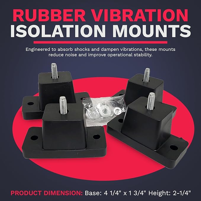 DuctlessAire Rubber Vibration Isolation Mounts - Anti Shaking Mount for Mini Air Conditioner, Air Compressor, Water Pump & More - Outdoor Mini Split Condensing Unit Vibration Isolator (Set of 4)