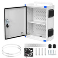 Joinfworld Outdoor Electrical Box 19.7"x15.7"x7.9" Metal Waterproof Vented Nema Enclosure with 12V Fan, Stainless Steel Junction Box with Cold Rolled Steel Plate Hinge Connection Din Rail