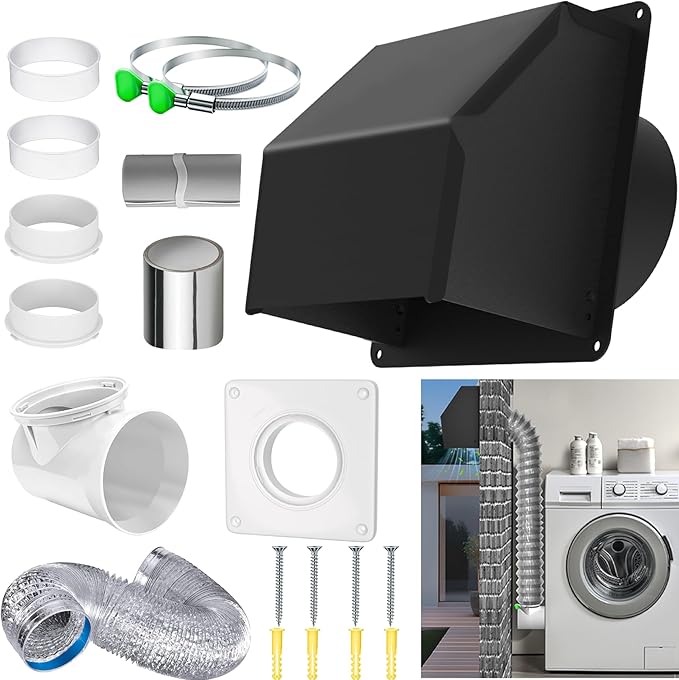 4" Dryer Vent Cover Outside, Dryer Vent Connection Kit, Stainless Steel Wall Dryer Exhaust Vent Cover, One Way Damper, Prevents Lint Buildup & Animal Entry, Universal Fit for All Dryer Systems