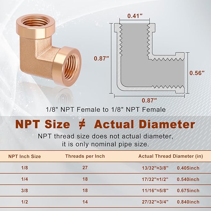 2pcs 1/8” Brass Fittings 90 Degree Barstock Street Elbow 1/8 Inch NPT Female Pipe to 1/8 Inch NPT Female Pipe Fittings Elbow Forged Brass Pipe Fittings