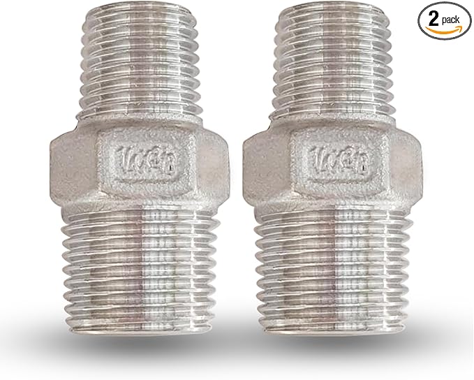 3/8” Male x 1/4" Male NPT Threaded Reducing Nipple Pipe Fitting Adapter, Heavy Duty 304 Stainless Steel Hex Nipple Reducer Straight Connector Pipe Adapter (3/8”-1/4”)