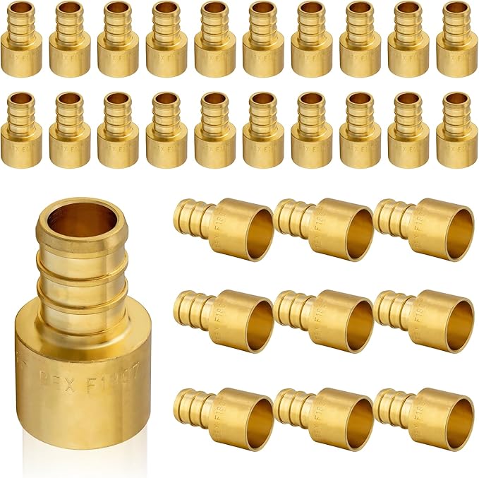 (30-Pack) PEX Fittings, Pex 1/2"x1/2" Female Sweat Copper Adapter, Brass Crimp Fittings, PEX Tubing Pipe Plumbing, ASTM F1807(PEX1807127-30Pack)