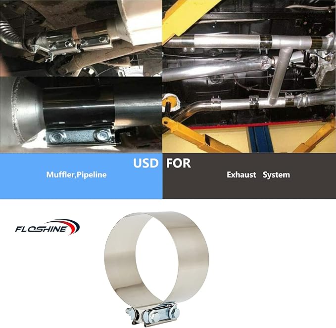 Butt Joint Band Clamps,Exhaust Muffler Clamp Exhaust Pipe Clamps Sleeve Stainless Steel (2, 5'')