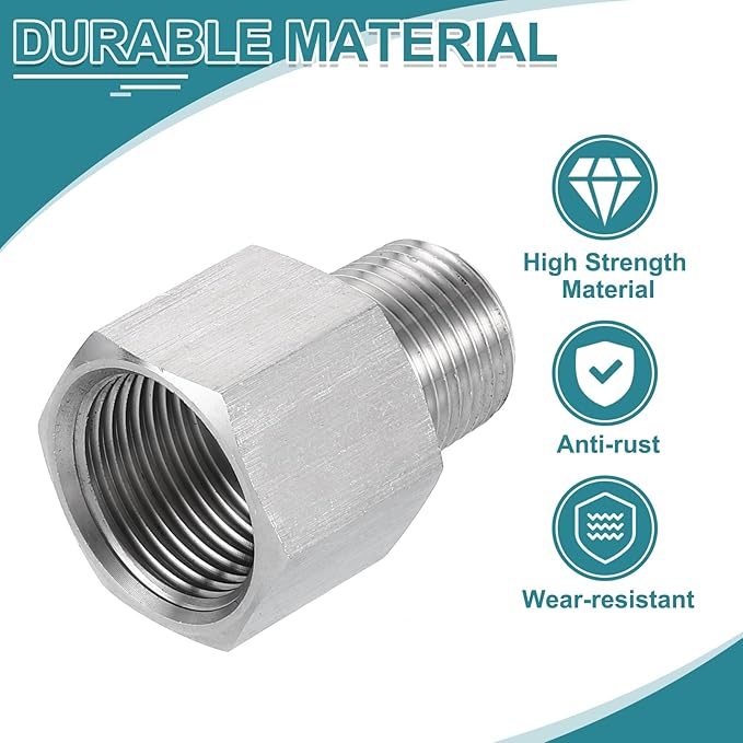 uxcell Pipe Fitting Reducing Adapter, 3/8" NPT Male x M20 Female 304 Stainless Steel Reducer Connector for Water Oil Air Pressure Gauge, Silver