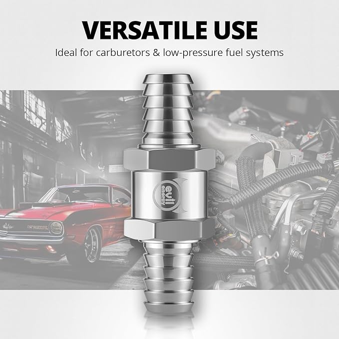EVIL ENERGY 1/2" (12mm) Check Valve, 3 Pcs Aluminum One Way Fuel Check Valve for Gasoline, Diesel & Coolant with Universal Hose Clamps, Silver