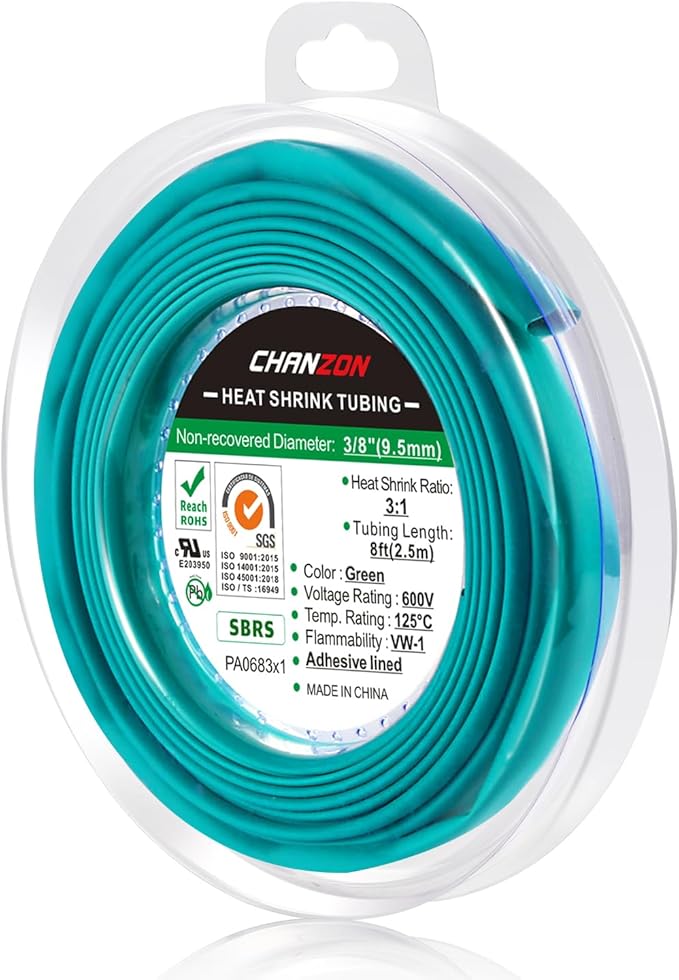 Chanzon 3:1 Ratio 3/8" (9.5mm) Heat Shrink Tubing - Marine Grade Waterproof Adhesive Lined - 8Ft Roll (2.5M Total Length) Green Polyolefin Sleeving Wrap Shrinking 3 to 1 Ratio 1pcs