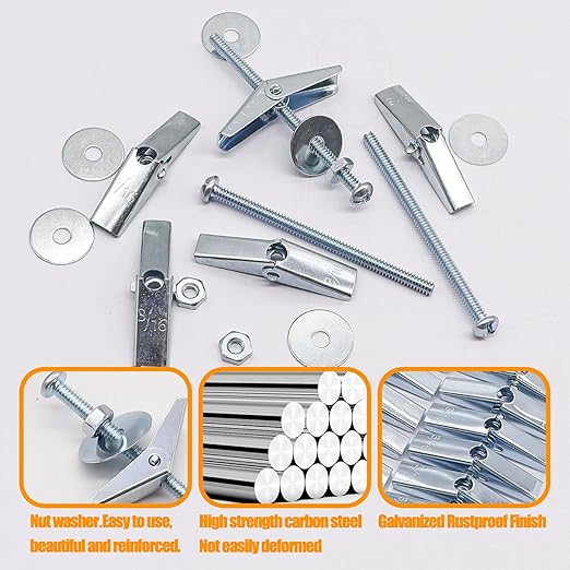 weideer 92Pcs Toggle Bolts 3/16" Heavy Duty Drywall Anchors and Screws Assortment Set Toggle Bolts and Wing Nut Kit with Nuts washers (23sets)