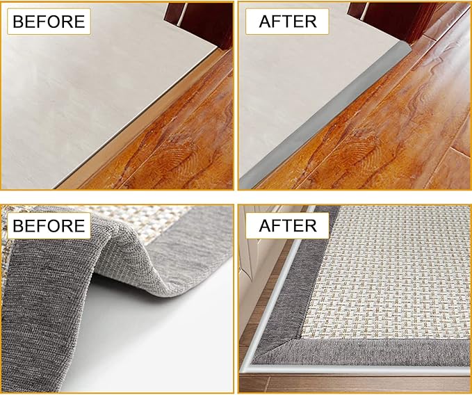 Floor Rubber Transition Strip Self Adhesive Carpet to Tile Transition Strip Edging Trim Strip for Threshold Transitions with a Height Less Than 5 mm/0.2in (Grey, 16.4FT)