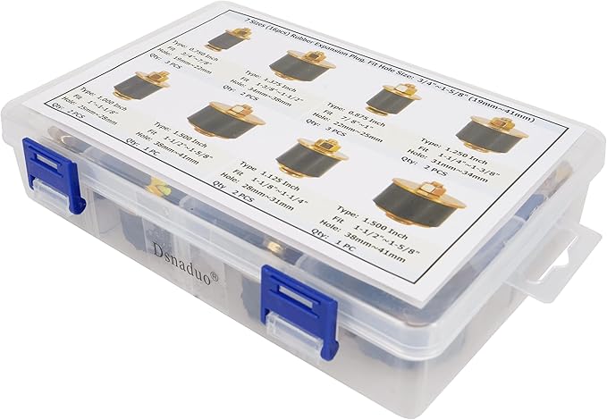 16pcs 7 Sizes Automotive Expandable Freeze Plugs Kit,Rubber Expansion Plug, Fit Hole Size:3/4" 7/8" 1" 1-1/8" 1-1/4" 1-3/8" 1-1/2" (19mm~41mm)