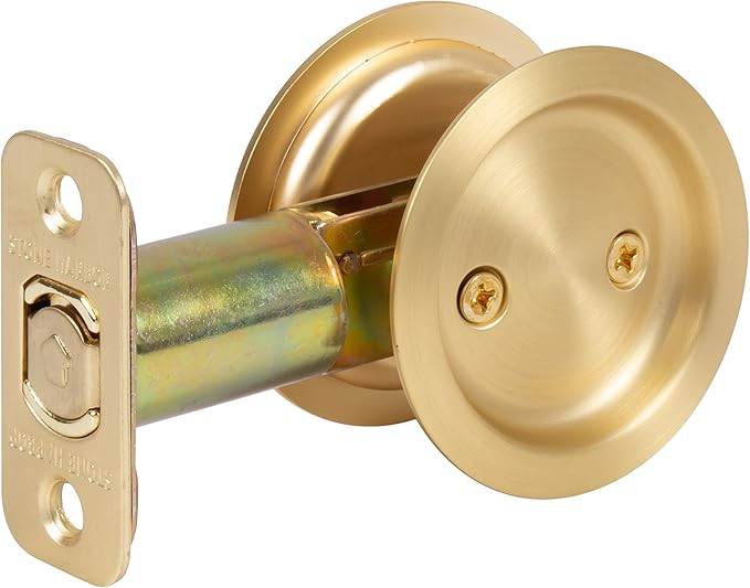 Stone Harbor Hardware Round Pocket Door Lock, Passage Function, 2-3/4" Backset, Satin Brass