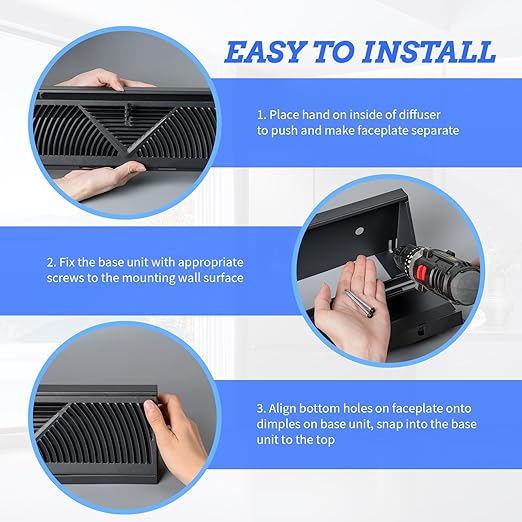 2 Pcs Baseboard Register Vent 15 Inch Duct Opening Size Baseboard Vent Covers Diffuser Adjustable Corner Return Air Grille for Home Floor Wall Air Flow Control (2, Black, 15 Inch)