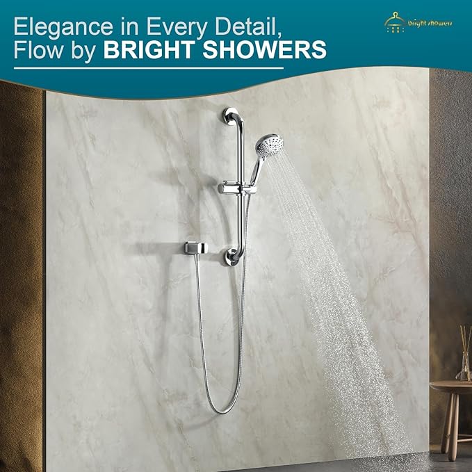 BRIGHT SHOWERS Wall Supply Elbow with Shower Head Bracket for Handheld Shower Head, Brass Core Wall Mounted Water Outlet, G1/2 Connector, Chrome