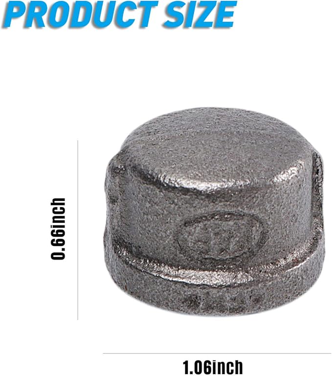 1/2" Pipe Fitting Cap, Home TZH 20 Pack Grey Malleable Iron Cast Pipe Caps for Steam-Punk Vintage Shelf Bracket DIY Plumbing Pipe Decor Furniture (20, 1/2")