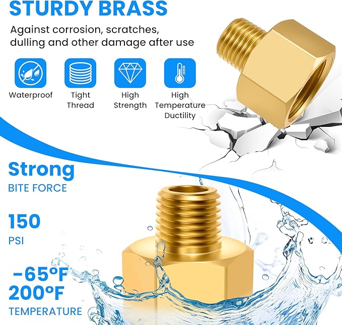 SDTC Tech 4-Pack Brass Pipe Fitting 1/4 NPT Thread Male to 1/2 NPT Thread Female Reducer Adapter, Brass Pipe Extension Connectors