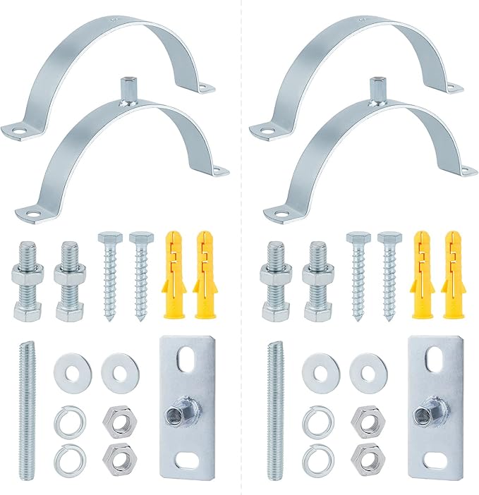 2 Pcs 3 Inch Adjustable Pipe Bracket, Heavy Duty Galvanized Steel Split Ring Hanger，Chimney Adjustable Wall Strap，Pipe Bracket Clamp Strap，chimney pipe support bracket