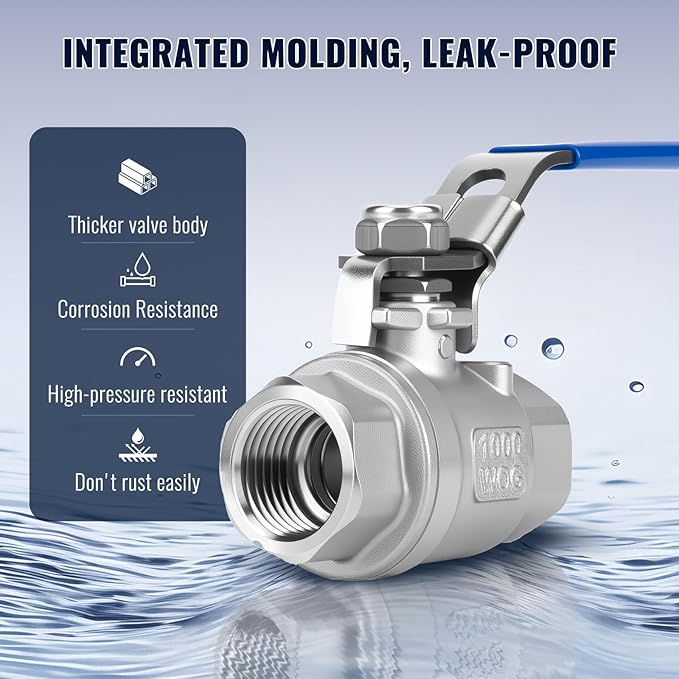 2 Pack 1/2'' Ball Valves NPT Female Stainless Steel 304 Full Port 1/2 Inch Ball Valve with Locking Handle, Heavy Duty Shut Off Valve for Home and Industrial(1/2 Inch)