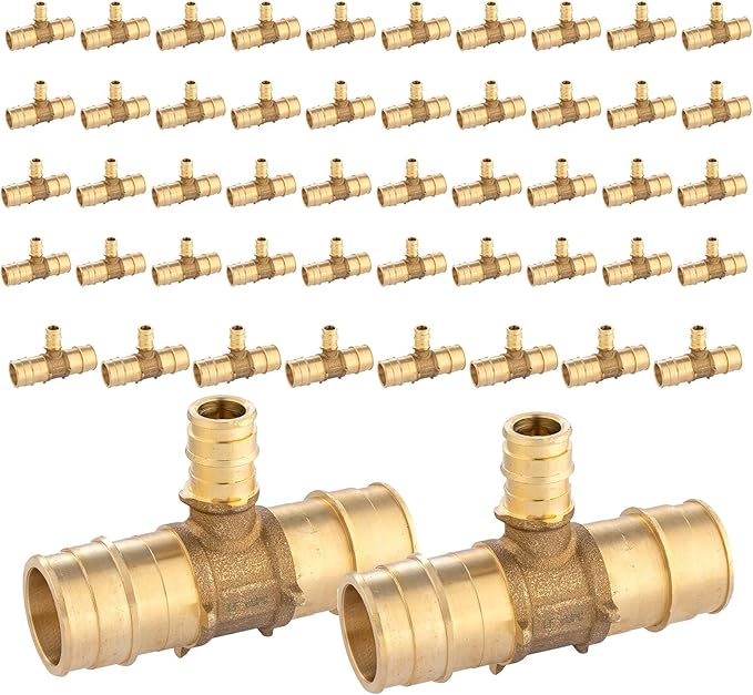 (50-Pack) Seelink PEX-A Expansion Fittings, 1" x 1" x 1/2" PEX-A Tee, Brass Expansion Pipe Fittings, for PEX Tubing Pipe Hose Fittings, ASTM F1960